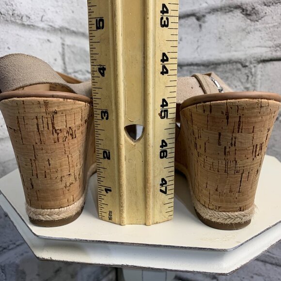 Franco Sarto Wedge Neutral Suede Cork Open Toe Slingback Espadrille Sandal - Picture 11 of 11